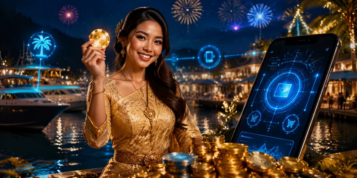 Pengguna berbaju kebaya mengakses loteri mudah alih di Langkawi dengan telefon pintar